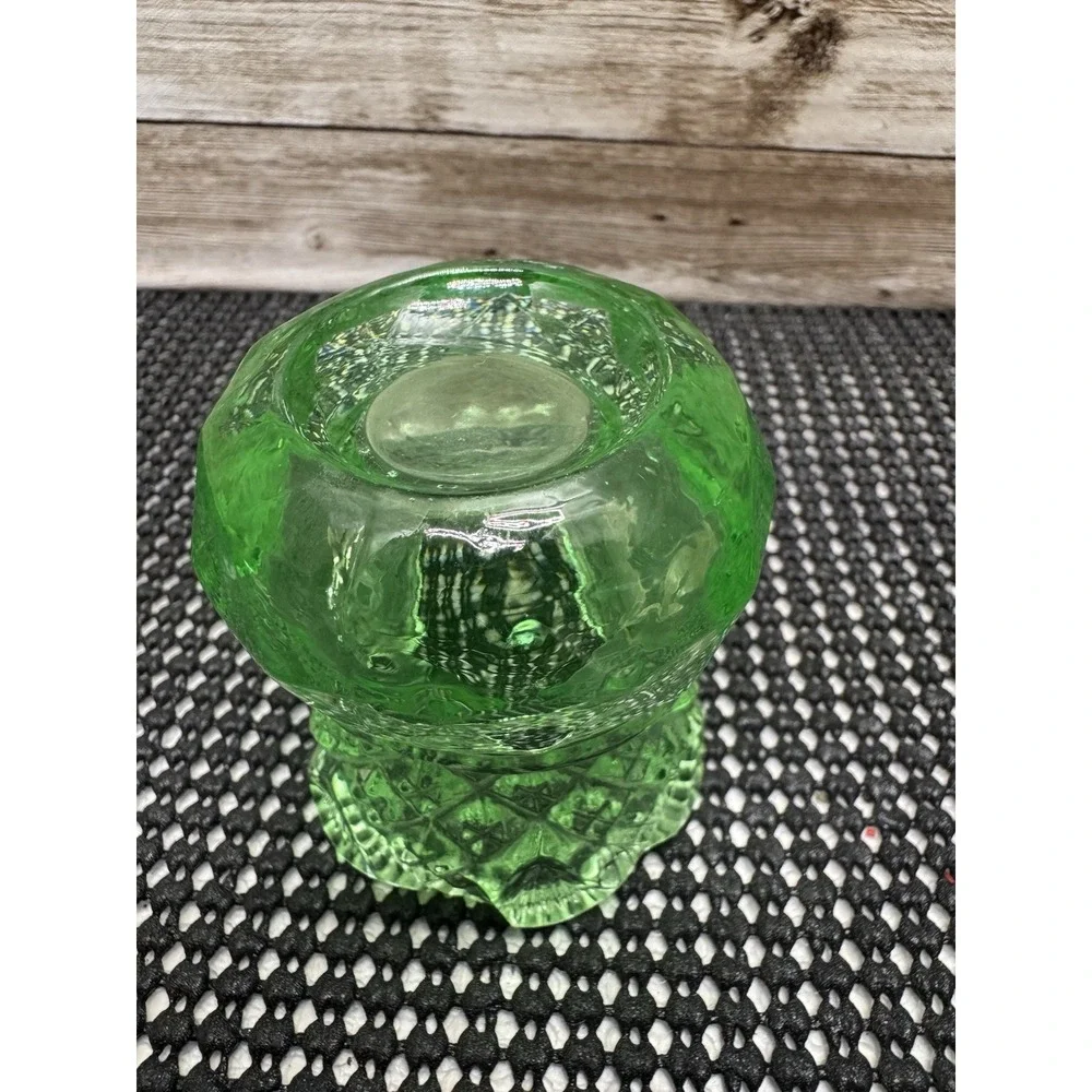 Antique Westmoreland Uranium Glass Green Toothpick Holder EAPG Fan And File #60
